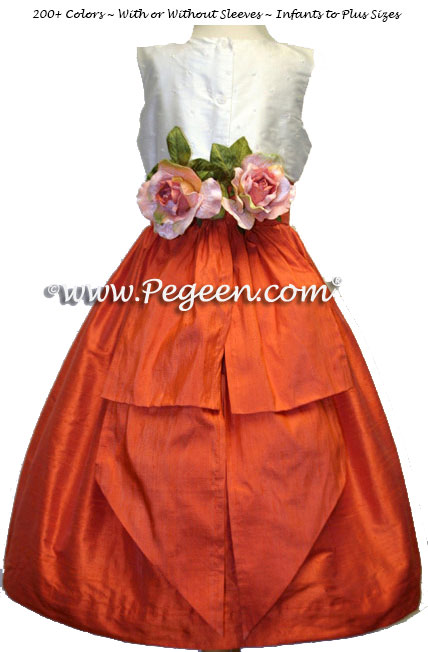 Ivory and orange flower girl dresses Pegeen style 355