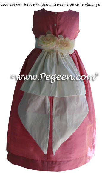 Watermelon Pink and New Ivory Flower Girl Dresses Style 383