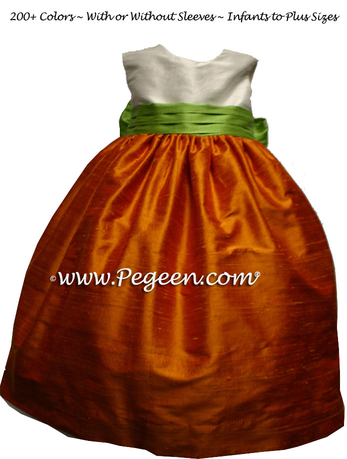 Pumpkin, White and Apple Custom Flower Girl Dress Style 398 | Pegeen