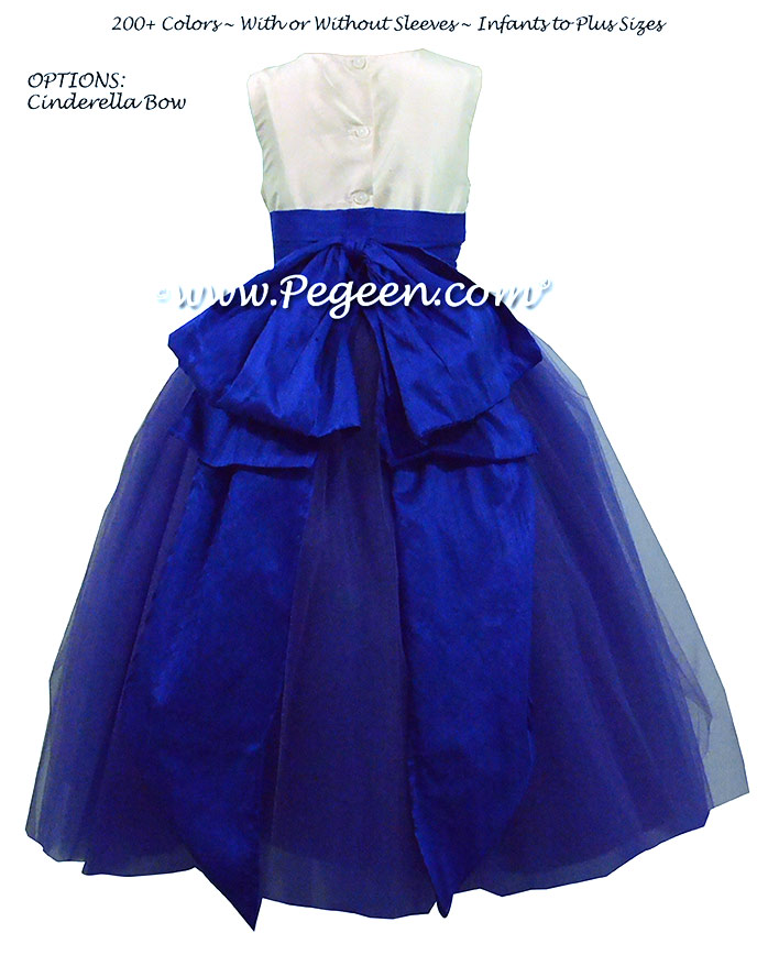 Bisque , royal purple, and Sapphire Blue Silk and  Tulle ballerina style FLOWER GIRL DRESSES with layers and layers of tulle