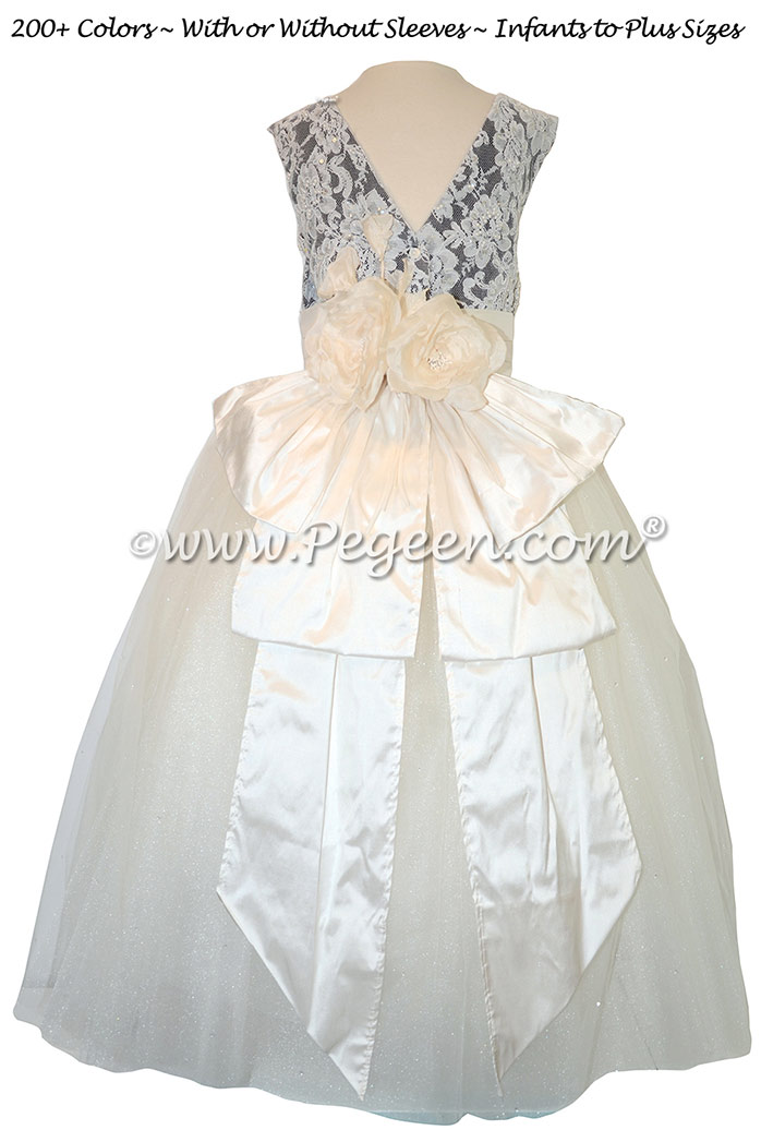 Antique New Ivory and Eggplant ballerina style Flower Girl Dresses with layers and layers of tulle
