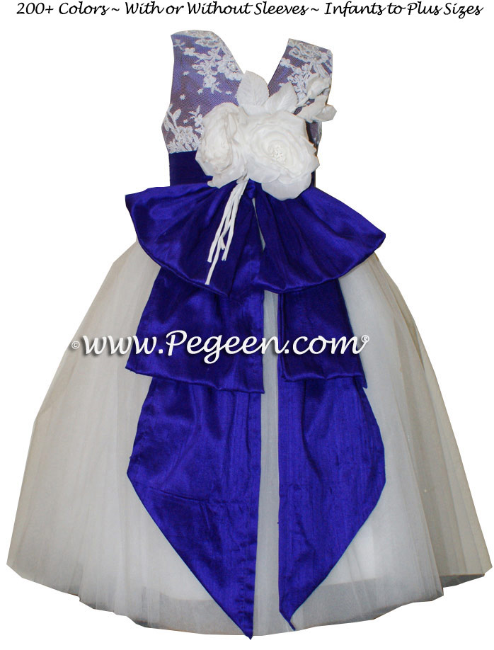 Antique white and Majestic Purple ballerina style Flower Girl Dresses with layers and layers of tulle