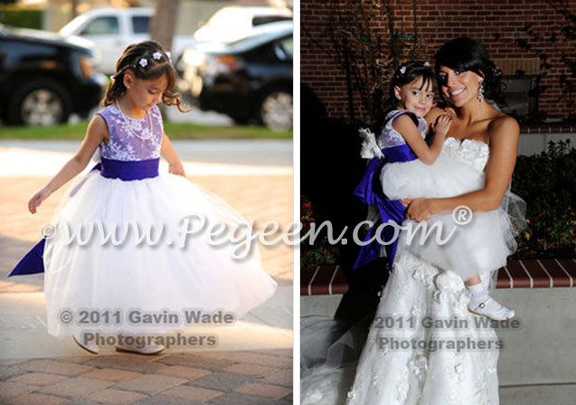 Antique white and Majestic Purple ballerina style Flower Girl Dresses with layers and layers of tulle