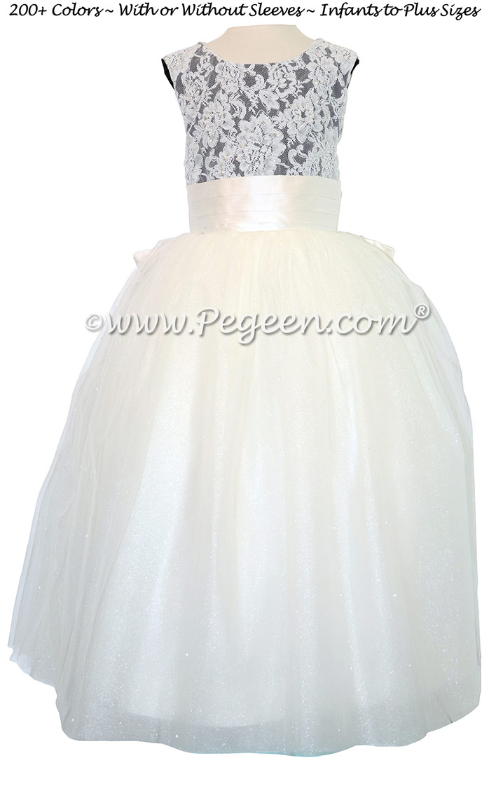 Antique New Ivory and Eggplant ballerina style Flower Girl Dresses with layers and layers of tulle