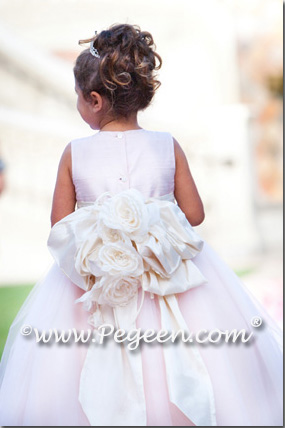 Pegeen's ice pink and petal pink Tulle FLOWER GIRL DRESSES with 10 layers of tulle