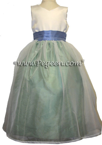 Custom Celedon Green and Ocean Blue Flower Girl Dresses Style 309
