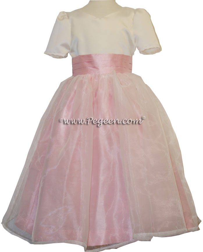 Hibiscus Pink and Ivory Custom flower girl dresses - Classic Style 309