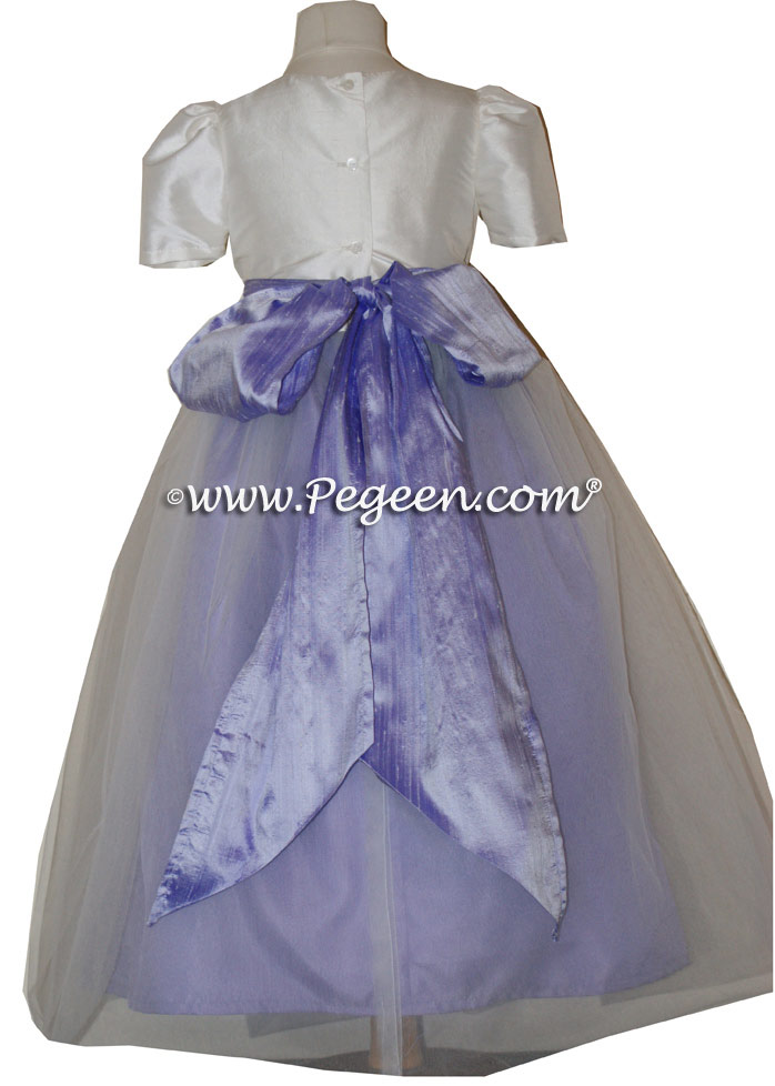 Custom flower girl dresses in Lilac and White