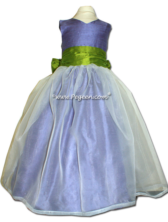 Periwinkle and Grass Green Custom flower girl dress style 301