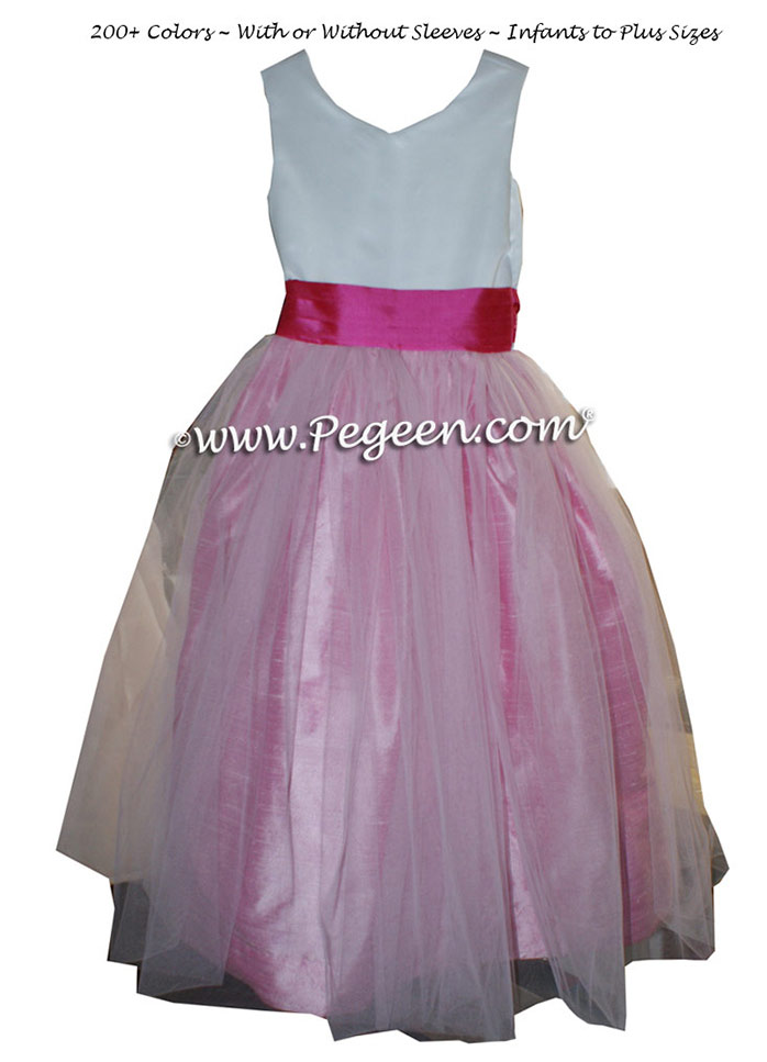 Custom Cerise Pink and Rose Flower Girl Dresses in Silk