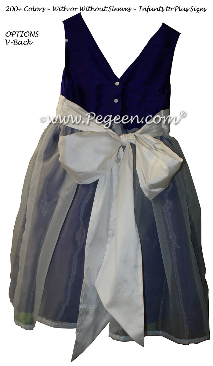 Royal Purple and Antique White Custom Flower Girl Dresses