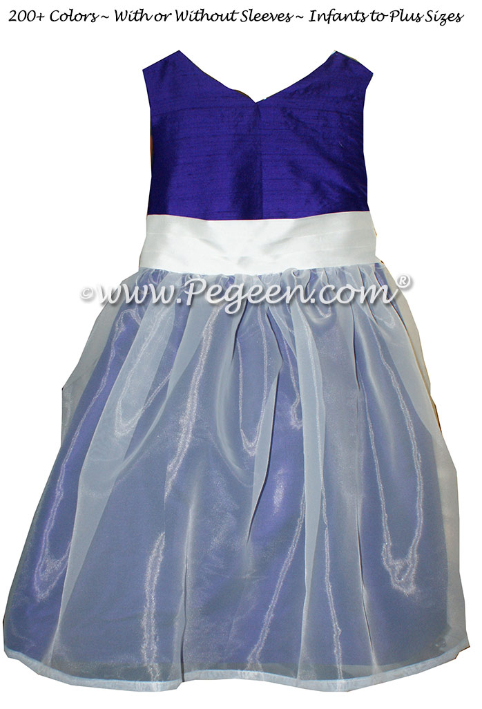 Royal Purple and Antique White Custom Flower Girl Dresses