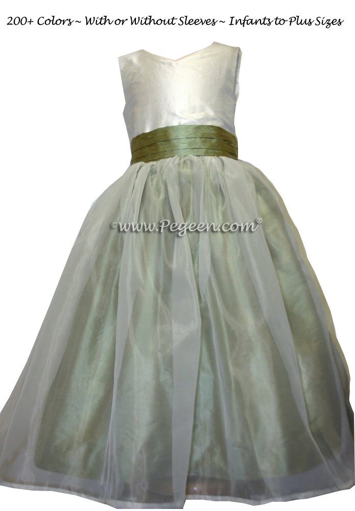 Sage Green and New Ivory flower girl dresses Style 309