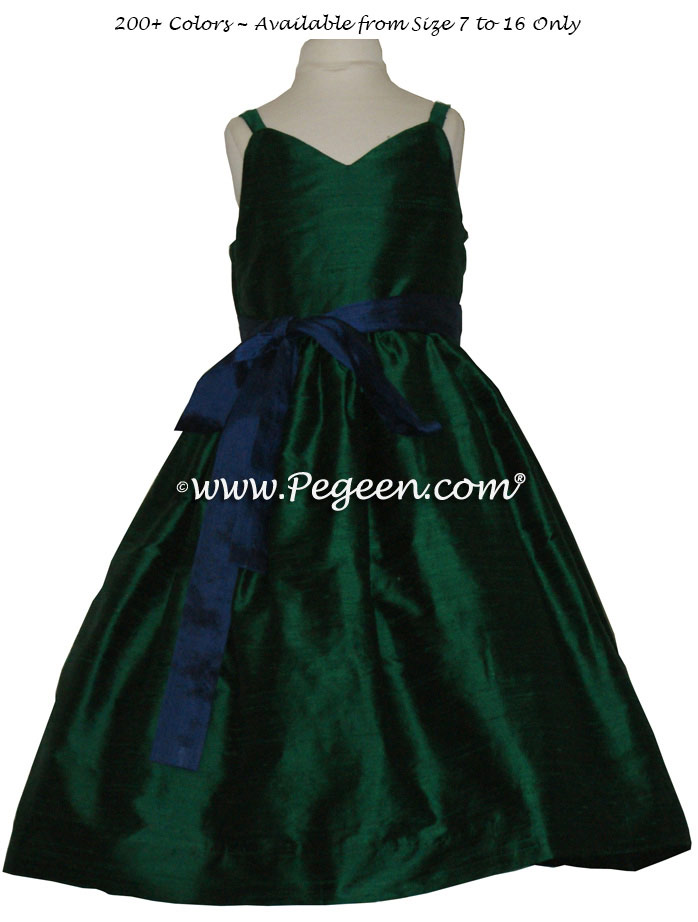 Jr bridesmaids dress in Forest Green and Navy Blue with Spaghetti strap | Pegeen