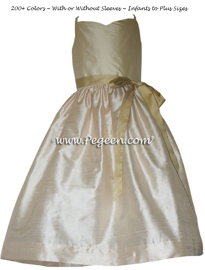 Buttercreme, wheat and Spun Gold junior bridesmaids dress Style 308