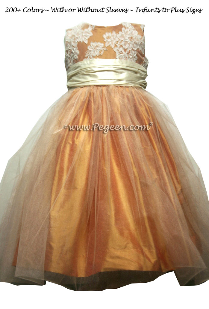 Cantaloupe and bisque tulle junior bridesmaids dress Couture Style 413