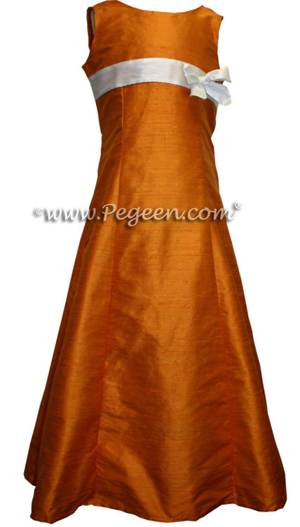 Orange and White Silk Jr Bridesmaids Dress Style 305