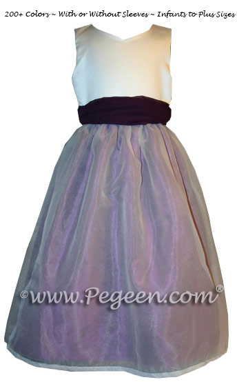 Eggplant and New Ivory custom silk Flower Girl Dress Style 309