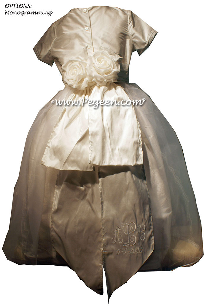 Monogrammed Antique White Silk First Communion dress