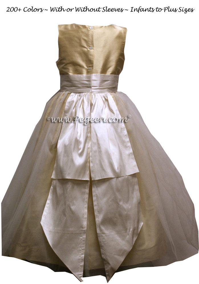 Antique white and maize tulle flower girl dresses Style 313
