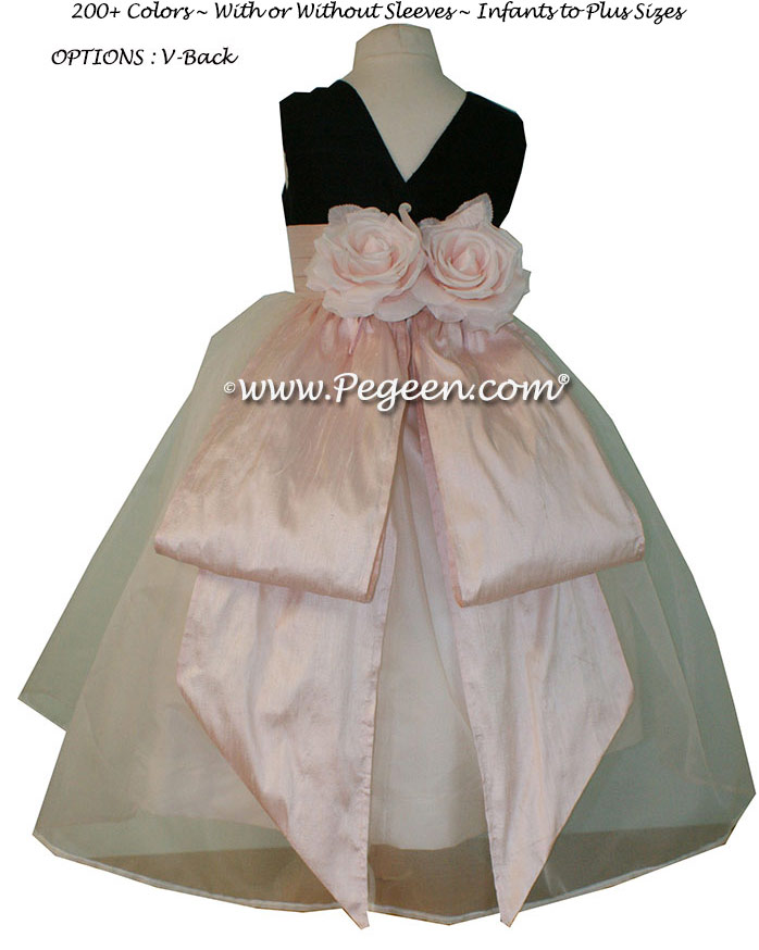 Custom Black and Baby Pink Silk Organza Flower Girl Dresses Style 313