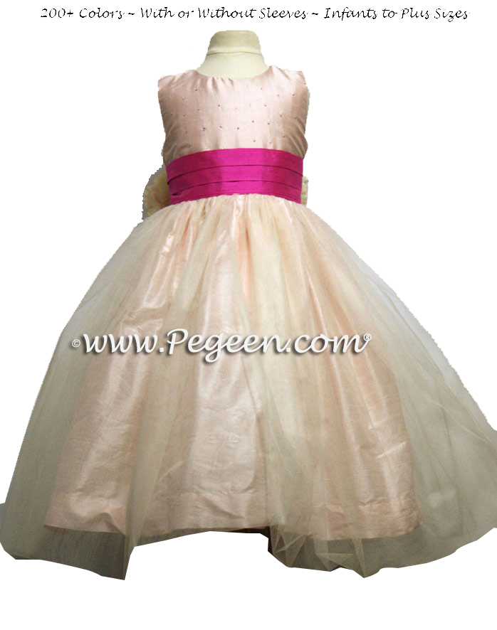 Sequin Silk and Cerise Flower Girl Dresses style 315