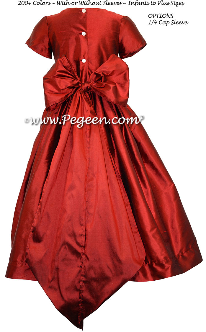 Claret (red) flower girl dress in silk