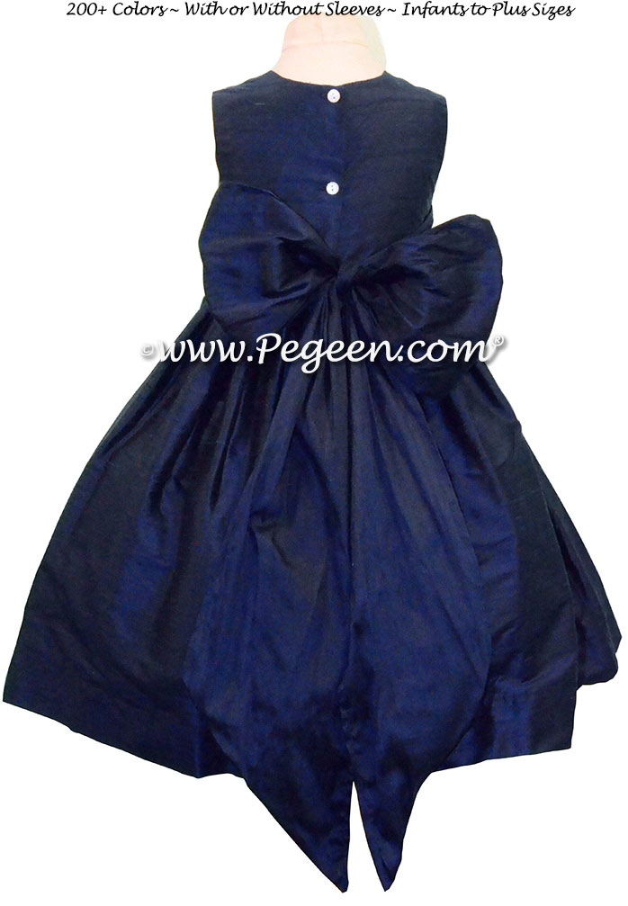 Custom Navy Blue flower girl dress in silk Classic Style 318