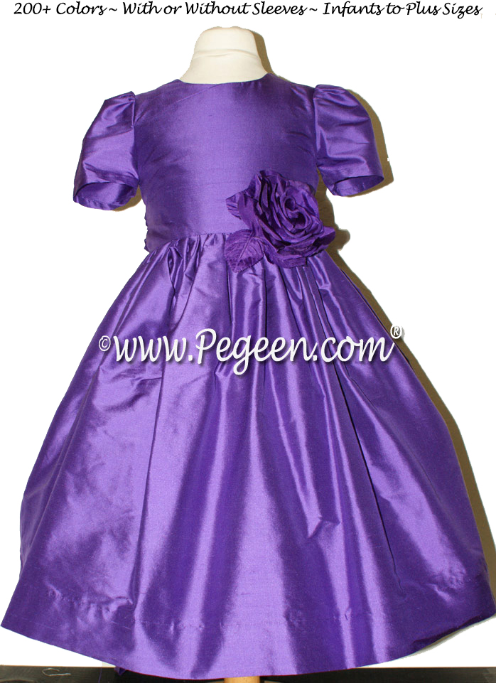 Custom silk flower girl dresses in Royal Purple from the Classic Collection