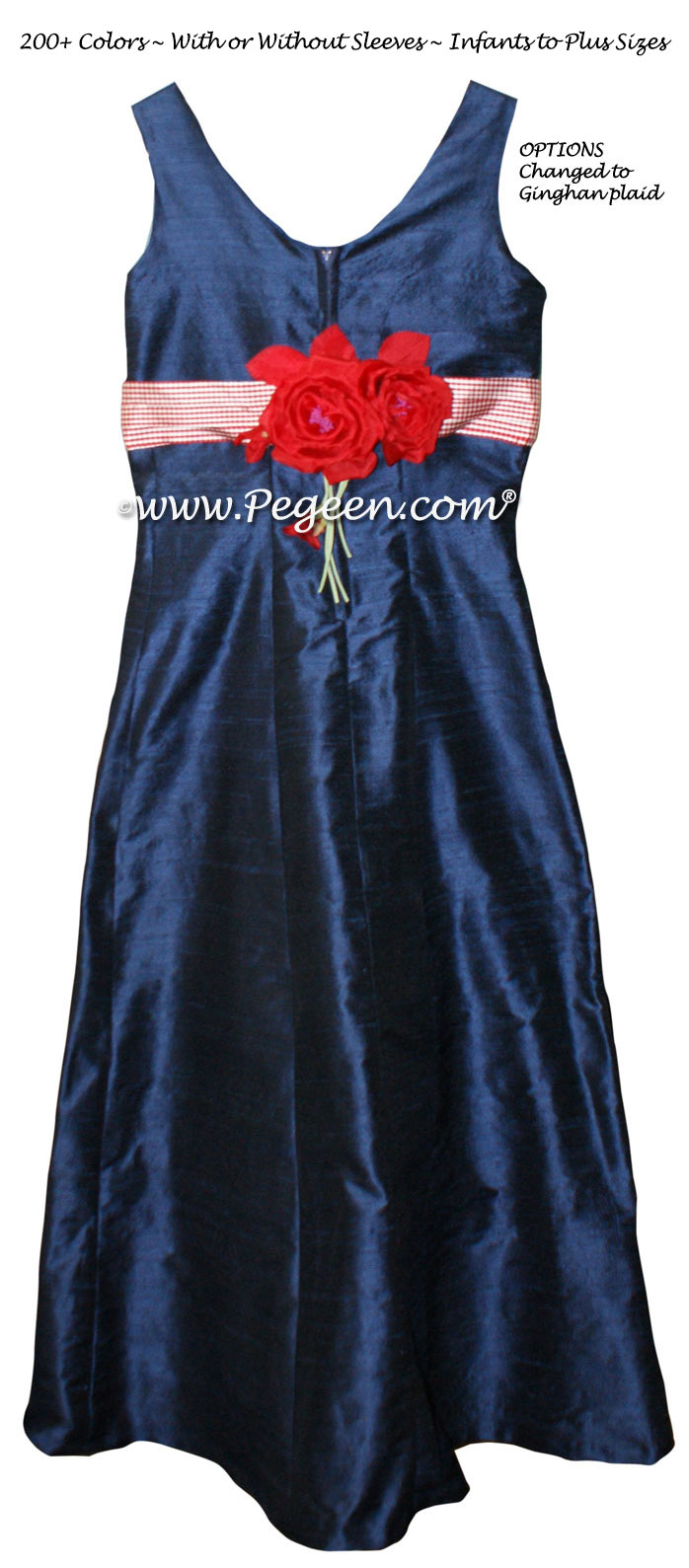 Jr Bridesmaids Dresses - Style 320 Navy and Red Gingham Silk | Pegeen