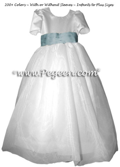 MATCHING JIM HJELM CARIBBEAN BLUE FLOWER GIRL DRESSES