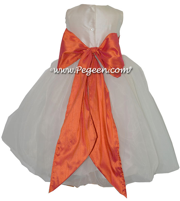 Mango (orange) and New Ivory Silk and Organza Flower Girl Dress style 326