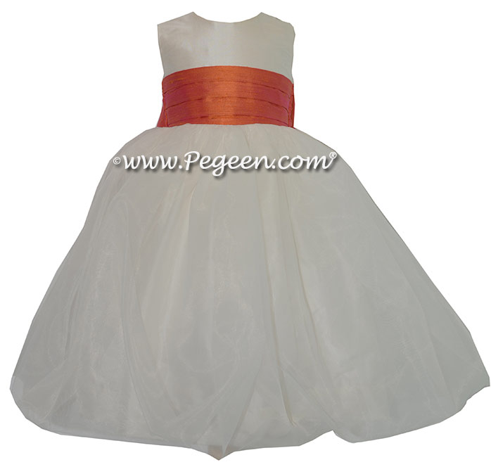 Mango (orange) and New Ivory Silk and Organza Flower Girl Dress style 326