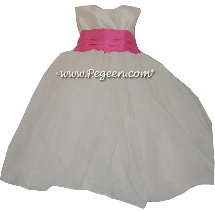 Shock Pink and Ivory Flower Girl Dresses Classic Style 326