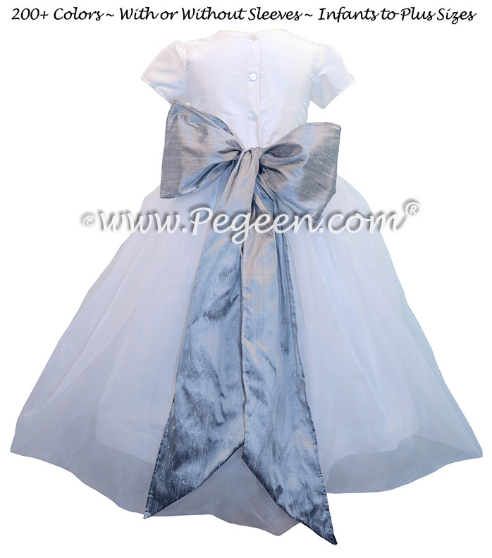 Antique White and Silver Gray silk and organza  Custom Flower Girl Dresses by Pegeen