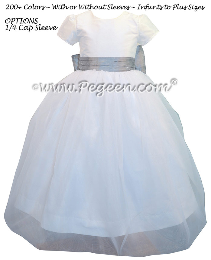 Antique White and Silver Gray silk and organza  Custom Flower Girl Dresses by Pegeen