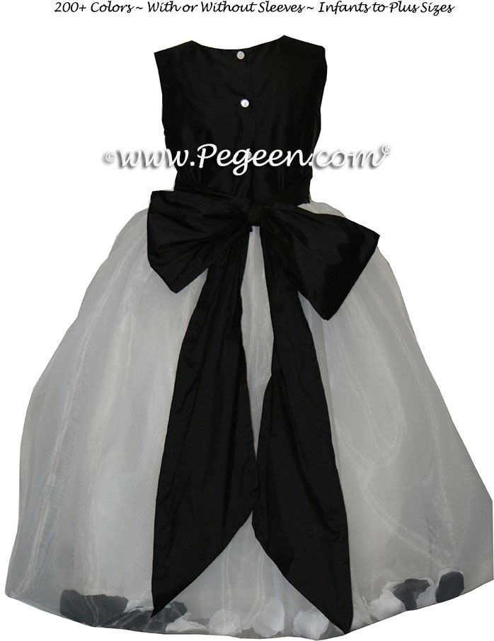 Flower Girl Dresses with Petals in Black and White Silk | Pegeen