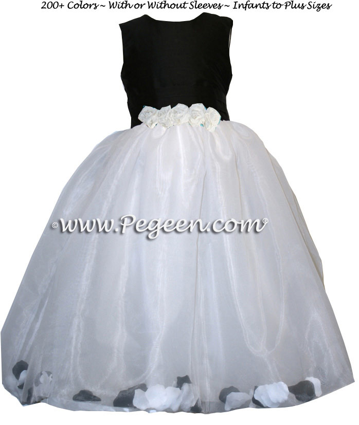 Flower Girl Dresses with Petals in Black and White Silk | Pegeen
