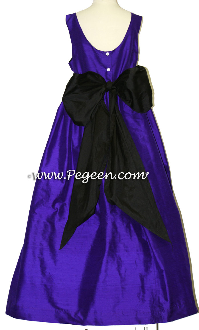 Silk Flower Girl Dresses in Royal Purple and Black -  Classic Style 388