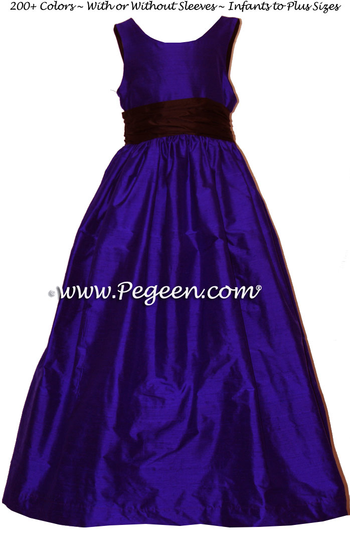 Silk Flower Girl Dresses in Royal Purple and Black -  Classic Style 388