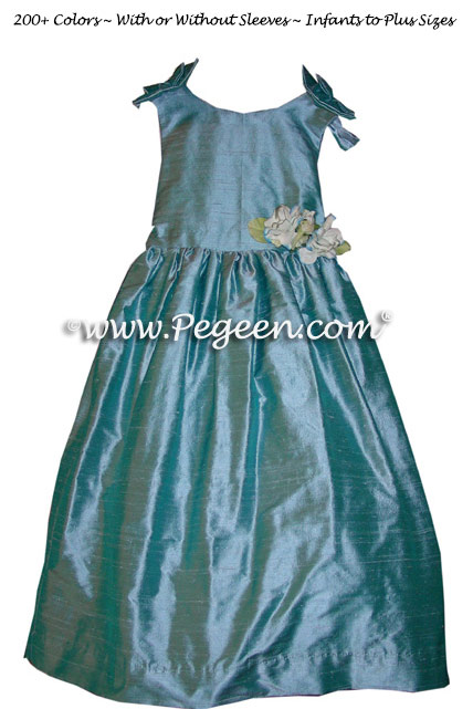 Adriatic Blue and Canyon Pink Flower Girl Dresses Style 319 