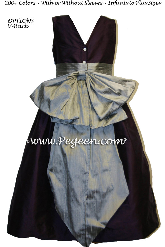 Dark Eggplant and Silver gray junior bridesmaids dress