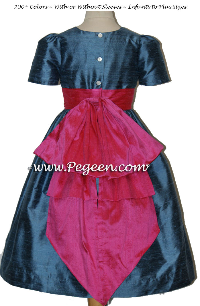 Arial blue and shock pink flower girl dresses to match Ann Taylor Arial blue and shock pink flower girl dresses to match Ann Taylor