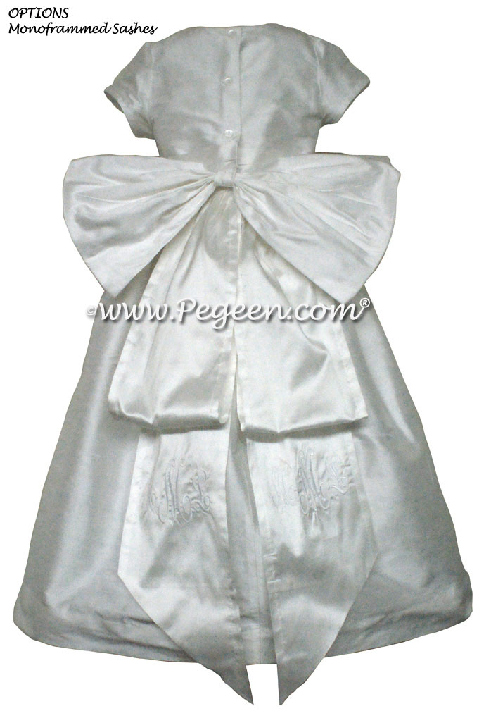 Monogrammed Flower Girl Dress in Antique white Style 345 | Pegeen