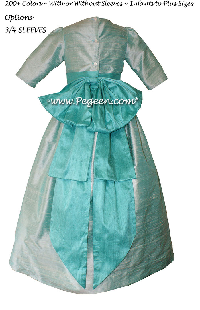 FLOWER GIRL DRESSES in bahama breeze tourquoise and black