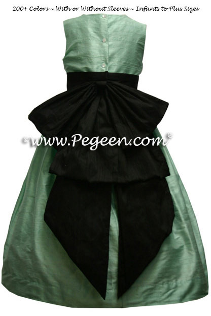 Aqualine and Black custom silk flower girl dresses