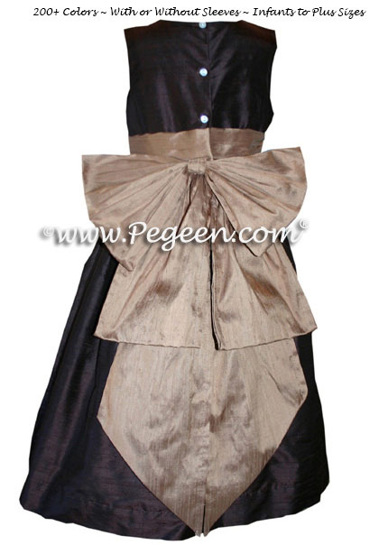 Flower girl dresses in Chocolate Brown and Antigua Taupe | Pegeen
