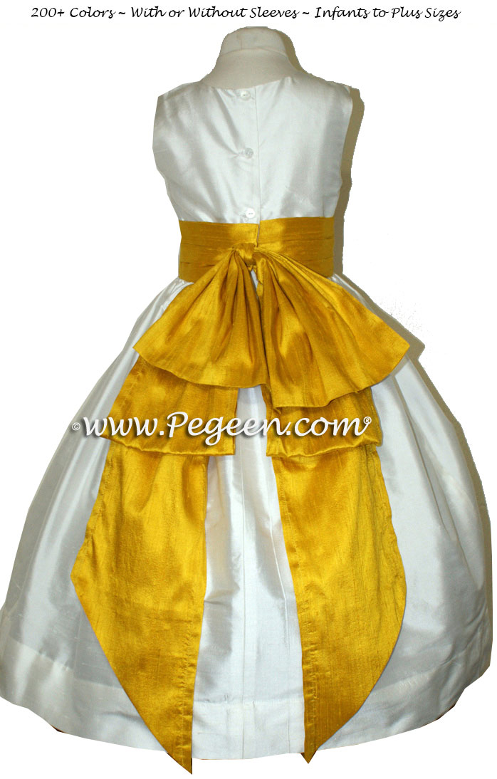 Flower girl dress in Goldenrod and Ivory silk with bolero jacket | Pegeen