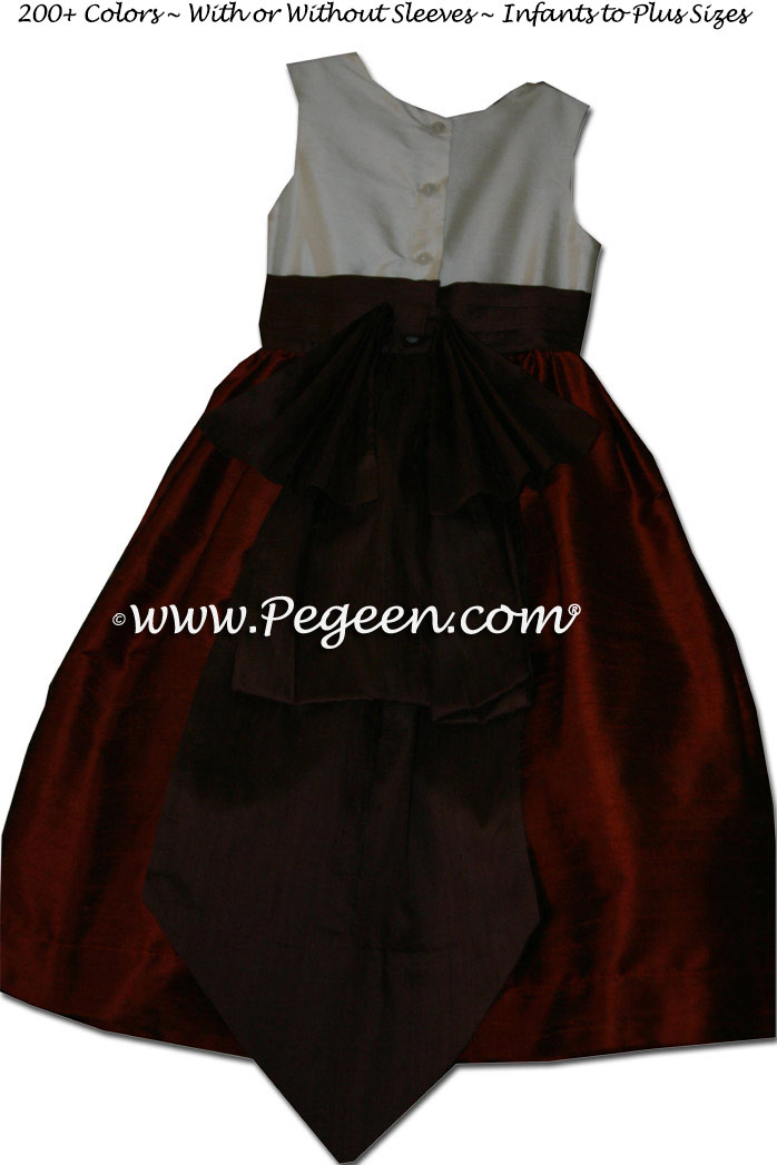 MOUNTAIN FALL RUST COPPER AND SEMI-SWEET CHOCOLATE BROWN WITH IVORY FLOWER GIRL DRESSES