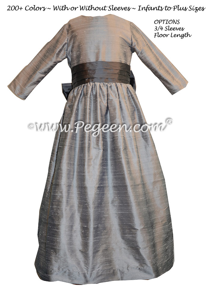 Silver Gray and Medium Gray silk flower girl dresses